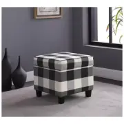 Square Black Buffalo Plaid Ottoman with Lift-Off Lid