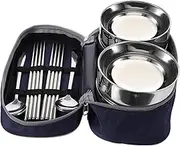 BRIGHTFUFU 1 Set Portable Stainless Steel Cutlery Set Food Serving Bowls with Chopsticks Soup Spoon Ergonomic Design for Noodles Salads Pastas for Go Dining