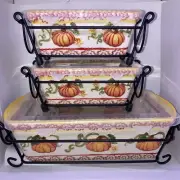 Temp-tations 3 Loaf Pan Set 1.75 Quart& 2 @ 12oz PUMPKIN PATCH. new