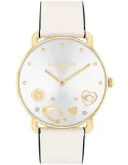 [Coach] Elliot Blush Calfskin Silver White Dial Watch in Cream