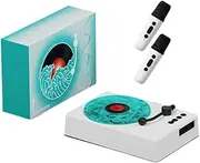 Retro-Style Vinyl Record Player with Karaoke Speaker - Dynamic Water Ripple Sleep Microphone, and Noise RGB White Light,