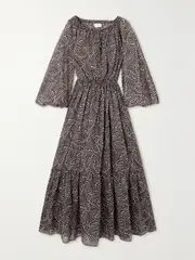 [Matteau] Matteau - + Net Sustain Crew Floral-print Organic Cotton And Silk-blend Maxi Dress - Brown - 1 1 Brown