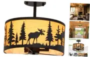 Rustic 3-Light Semi-Flush Mount Ceiling Light Fixtures, E12 Base Black Round