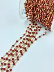 Rosary Chain Red Onyx Hydro Faceted Rondelle Rosary Beads Chain, Rosary Chain