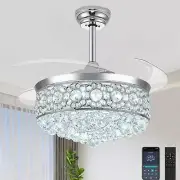 Deliyfans 42" Fandelier Ceiling Fan with LightRetractable Chandelier Fan Crys...