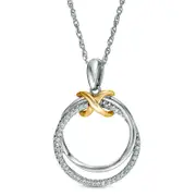 0.13 CT. T.W. Natural Diamond Infinity Knot Interlocking Circles Pendant in Sterling Silver and 10K Yellow Gold