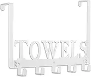 Over The Door Hooks, Towel Holder for Bathroom, Door Mount Towel Rack for Bedroom Kitchen Pool Beach Bathrobe, Wall Mount for Cabinet Cupboard Metal Sandblasted (White, 5 Hooks)