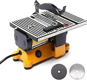 4in Mini Portable Table Saw, Electric Cutting Tool for DIY Woodworking Cutting Plastic Wood Glass, Bench Saw Cutting Machine with 3 Saw Blades, Protective Cover for Wood Metal Plastic Cutting