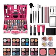 Makeup Sets for Women - All-in-1 Makeup Carry Case with Teen Makeup Set | Girls Makeup Box Includes Eyeshadow, Lipgloss, Highlighter, Blush, Brushes and More for Valentine's Day