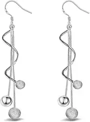 [Comelyjewel] 1pair Silver Earring Jewellery Woman Bohemian Style Sparkling Beads Long Pendant Ear Studs Dangle Lady Earring Lady Dress Accessories Love Gift Durable and Useful