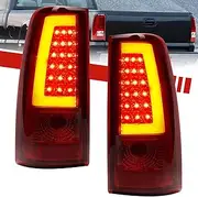 WonVon Tail Lights Compatible with 2003-2006 Chevy Silverado 1500 2500 3500 2007 Classic, C-Type LED Tube Red Housing Rear Brake Lamps OE Replacement Driver And Passenger Side