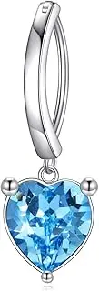 [POPLYKE] Clicker Belly Button Rings for Women Sterling Silver Belly Piercing Jewellery Heart Belly Button Ring Simple Reverse Curved Navel Barbell Body Piercing Jewellery, Sterling Silver, Crystal