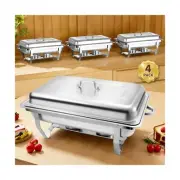 8 Qt 4 Pack Full Size Stainless Steel Chafing Dishes Buffet Set, Silver Recta...