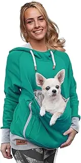 [Roodie] Pet Pouch Hoodie - Cat Dog Holder Cuddle Sweatshirt - Large Kangaroo Carrier Pocket - No Ears Paws - Womens Fit