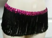6 inch black fringe skirt girls w/fushia stretch sequin waist WolffFording jazz