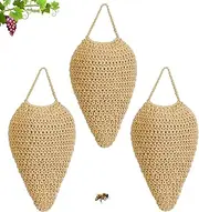 WBCBEC 3 Pack Large Crochet Wasp Nest Decoys, Faux Wasp Nest Deterrent for Outdoor Hanging for Wasps Hornets, Hornets Nest Decoy Decoration for Patio and Eaves