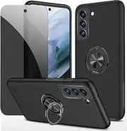 Privacy Case for Samsung Galaxy S21 FE Black Dechyi Mobile Phone Case with Anti-Spying Tempered Glass Screen Protector with Ring Holder Shockproof Scratch Resistant Durable Protective Case