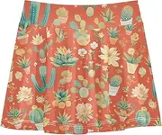 [FRODOTGV] Potted Cactus Orange Tennis Skirts Girls with Built in Shorts Performance Skorts for Toddler Girl Pleated Skirt for Kids
