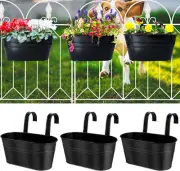 3Pcs Metal Wall Planters,11 Inch Oval Metal Railing Planter, Balcony Railing Han