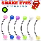 Surgical Steel Curved Barbell Glow In The Dark Ball Tongue Snake-Eyes Piercing