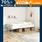 Metal Bed Frame with Headboard & Footboard - White Double 137x187 cm 50948