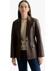 [Trenery] Leather Tailored Blazer in Chocolate