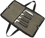 Handheld Portable Zippered Canvas Knife Bag, Knife Case with 4 Slots, Waterproof Knife Roll Pocket for Knives and Kitchen Tools, for Chef Cooking Travel (Green)