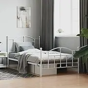 Bedroom Furniture Metal Bed Frame Without Mattress with Footboard White 107x203 cm King Single