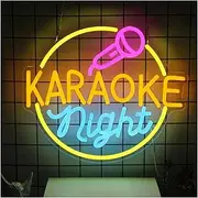 Hanging Art Neon Signs Karaoke Night Neon Sign Music Room Wall Decor LED Light for Bar Open Studio Game Sign Illuminated USB Powered 33cm×32.5cm