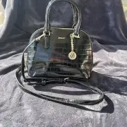 DKNY Bryant Dome Satchel Black Crossbody Crocodile Pattern Small Crossbody $198
