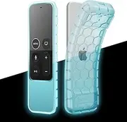 Fintie Protective Case for Apple TV 4K 5th, 4th Gen Remote- Casebot (Honey Comb Series) Shock Proof Semi-Transparent Silicone Cover for Apple TV Siri Remote Controller, Blue Glow in The Dark