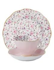 [Royal Albert] Rose Confetti Teacup Saucer & Plate Pink