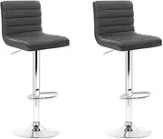 Artiss Bar Stools Set of 2 Adjustable Kitchen Swivel Counter Barstools Dining Chair Chairs Gas Lift Leather Dark Grey in 66-79cm Seat Height Floor for Home Bar Dining Room Cafe Outdoor Indoor