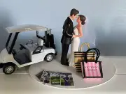 Groom No Golf Bride Shopping Theme Funny Cake Topper Wedding Day Reception