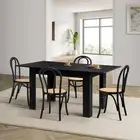 Oikiture 160cm Extendable Dining Table with 4PCS Geometric Dining Chairs Black