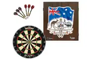 Winmau Blade 6 Dart Board + Sports Bar Coat of Arms Dartboard Cabinet + Darts Set