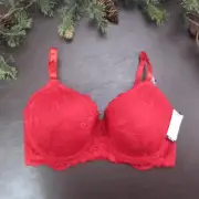 Just Be Bra 38DD Red Padded Underwire Adjustable Clasp Back New