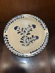 Crackle Barrel Blue Flower Leaf Stoneware Platter Plate