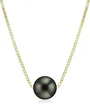 [Honolulu Jewelry Company] Pearl Pendant Necklace for Women SIngle Floating Tahitian Black Pearl Pendant Necklace in 14K Real Solid Gold or Sterling Silver - 14K Genuine Solid Gold or Sterling Silver Tahitian Black Pearl