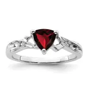 Sterling Silver Rhodium Plated Diamond and Garnet Heart Ring