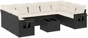 vidaXL 10-Piece Modular Garden Sofa Set - Black Poly Rattan with Cushions, Weather-Resistant Patio Furniture, Adjustable Seating for Outdoor Terrace, Deck, Backyard, Lounge