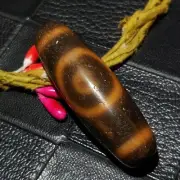 Antique Magic Old Tibetan Agate *Mountain 2 Eyes* Amulet Dzi Bead DT0317
