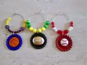 WINE GLASS CHARMS,SET 3,BARWARE,SCHOOL,SPORTS,GRAD,PARTY FAVOR,DRINK,BIRTHDAY