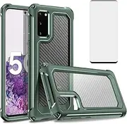 [Asuwish] Phone Case for Samsung Galaxy S20 5G 6.2 inch with Tempered Glass Screen Protector Clear Cover TPU Slim Thin Hybrid Shockproof Silicone Cell Protective S 20 20S UW S2O G5 Women Men Green