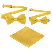 Bow Tie for Men, Adjustable Bow Ties with Pocket Square(Dark Gold, 2Size)