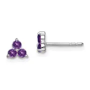 14k White Gold 3-stone Amethyst Triangle Earrings