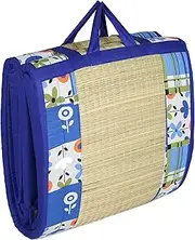 [Kala Darshan Crafts Bazaar] Portable River Kora Grass Folding Chatai Cushion Mat, 3 X 6 ft, Light Blue