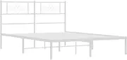 vidaXL Metal Bed Frame with Headboard, Robust Powder-Coated Steel, Mattress Support with Metal Slats and Center Leg, Extra Storage Space, White
