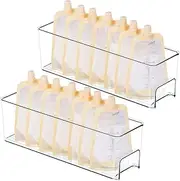 Vacane 14.8'' Long Breastmilk Storage Container, 2 Pack Clear Narrow Fridge Organizer with Handles, Freezer Organizers for Kitchen, Pantry, Cabinet
