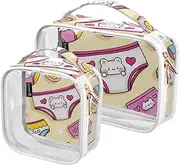 Amooorous 2 Pack Cute Cartoon Underwear clear decorative toiletry bags for traveling women TSA approved waterproof cosmetic bags with zipper Airport Airline Compliant Bolsa de maquillaje, Cute cartoon